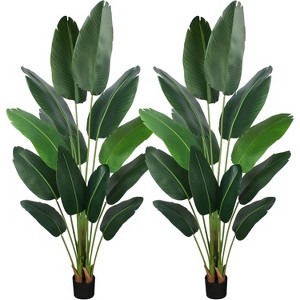 Tree City 6 Ft Artificial Bird of Paradise Plant - Fake Tropical Palm Tree with Pot, Realistic Banana Leaf, 2 Pack - 1 of 4