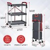 3 Tier Portable Collapsible Service Cart, Foldable Rolling Utility Cart with 360¡ã Swivel Wheels, 2 Brakes, for Home Office Garage, Grey - 2 of 4