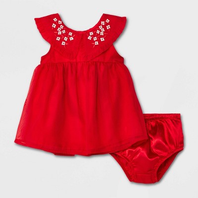 Image of Baby Girls' Organza Embroidered Dress - Cat & Jack™ Red 3-6M