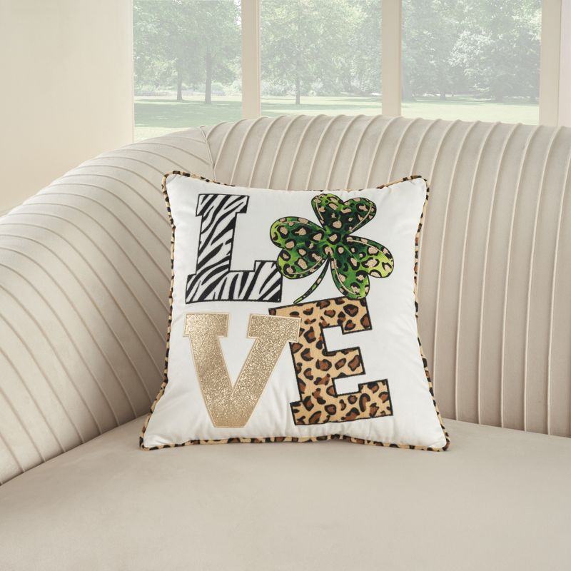 Mina Victory Holiday Pillows Shamrock Love Leopard 16" x 16" Multicolor Throw Pillow, 2 of 6