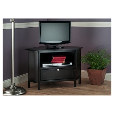 Transitional Espresso Corner TV Stand with Cabinet - Fits up to 27" TVs