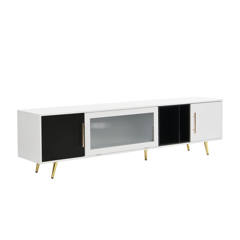 Elegant Fluted Glass Door TV Cabinet with Gold Metal Handles and Legs for TVs up to 80" - ModernLuxe, 4 of 11