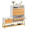 2 Flip Drawers Entryway Storage Bench Shoe Rack Cabinet Standing Organizer Wood - 4 of 4