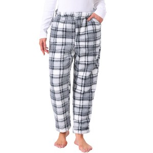 INSPIRE CHIC Women's Fuzzy Fleece Plush Plaid Pajama Pants Winter Warm Lounge Sleepwear with Pockets Bottoms - 1 of 4
