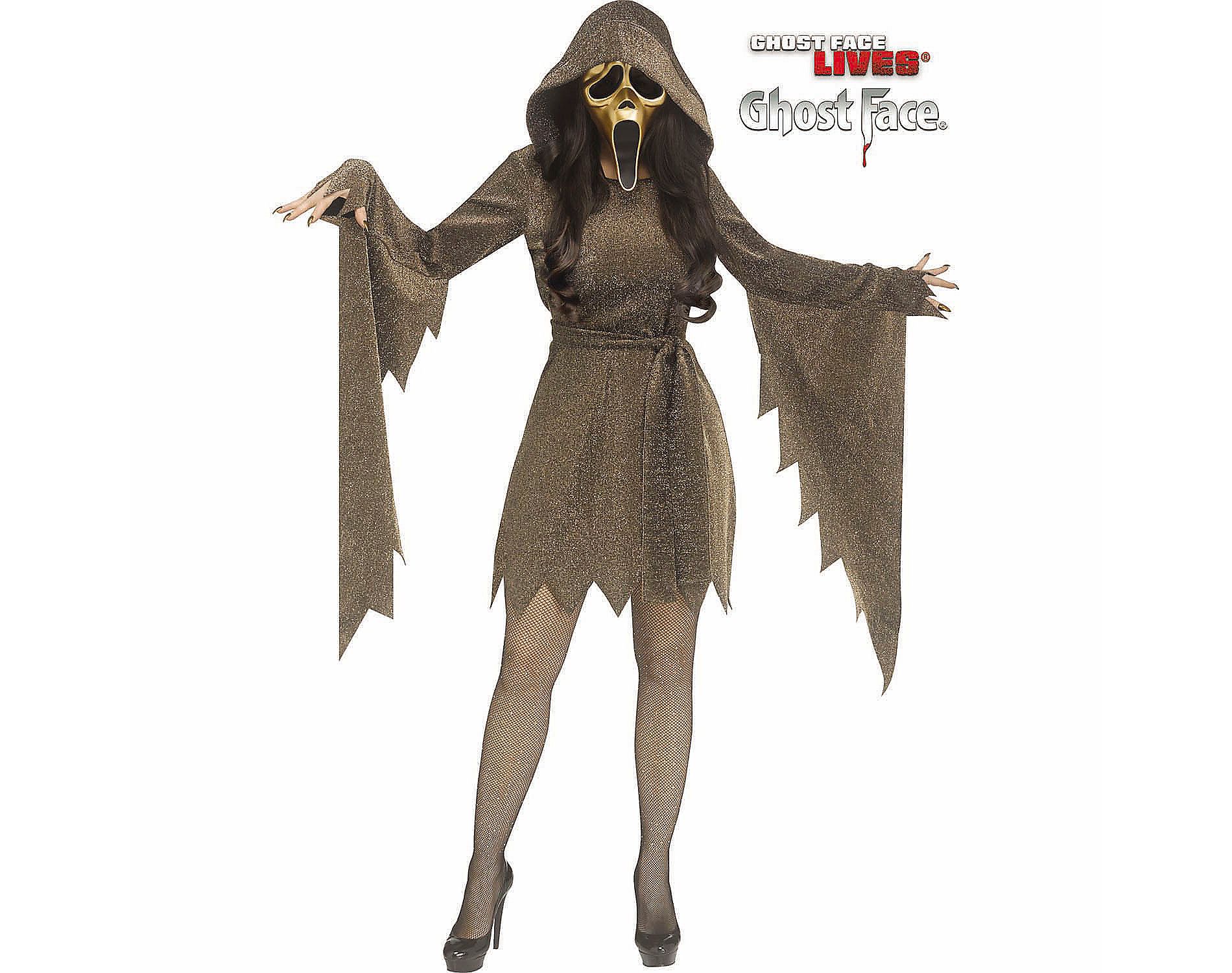 Ghost Face Women's Shimmer Gold Hooded Halloween Costume Dress