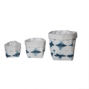 Transpac Canvas 7.87 in. Off-White Spring Shibori Print Planters with Liner Set of 3 - 1 of 2