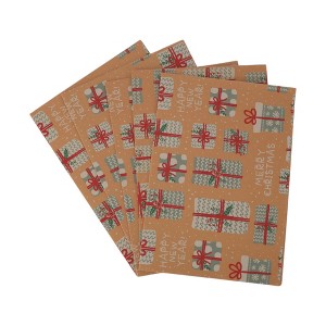 Unique Bargains Gift Wrap Paper Christmas Yellow Kraft 27.56"x19.69" 5 Pcs - 1 of 4