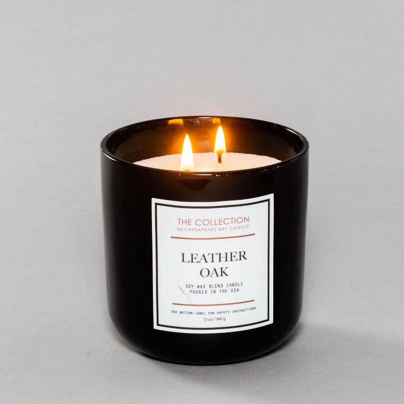 2-Wick Black Glass Leather Oak Lidded Jar Candle 12oz - The Collection by Chesapeake Bay Candle, 4 of 8