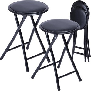 FurnitureR Folding Stools Set of 2, 18-Inch Backless Stool Chairs Collapsible Padded Round Portable for Indoor/Outdoor, Metal Frame, PVC Cushion - 1 of 4