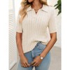 Womens Collar V Neck Pullover Sweater Short Sleeve Lightweight Summer Casual Knit Sweater Tops - 4 of 4