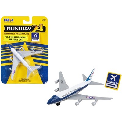 Boeing VC-25 Aircraft White and Blue "USA - Air Force One" with Runway 24 Sign Diecast Model Airplane by Runway24