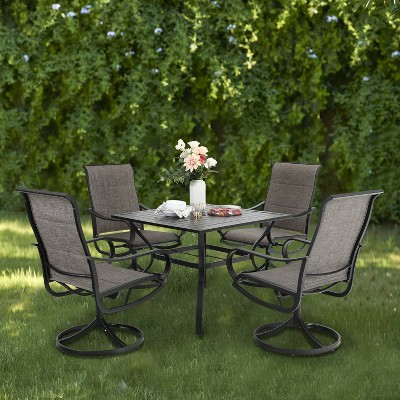 Patio Set with Steel Table with 1.57" Umbrella Hole & 360 Swivel Sling Arm Chairs - Captiva Designs