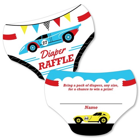 Big Dot of Happiness Let’s Go Racing - Racecar - Diaper Shaped Raffle Ticket Inserts - Race Car Baby Shower Activities - Diaper Raffle Game - 24 Ct - image 1 of 3