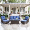 6 Piece Rattan Wicker Patio Conversation Set with Swivel Chairs, Patio Furniture Set with Patio Couch Swivel Chair Coffee Table Ottoman - 2 of 4