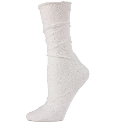Memoi Women's Allure Lace Floral Slouch Socks White One Size