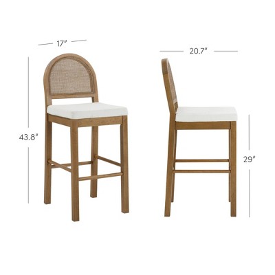 Bailey Light Brown Boucle Upholstered Bar Stools with Rattan Back, Set of 4