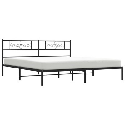 vidaXL Black Metal Bed Frame with Headboard, Robust Steel Construction, Extra Storage Space