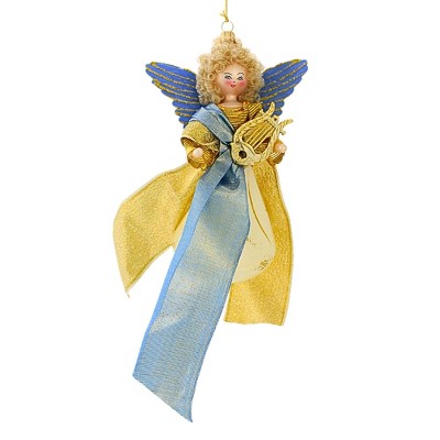 Italian Ornaments 7.0 Inch Aurora In Blue With Harp Angel Herald Tree Ornaments