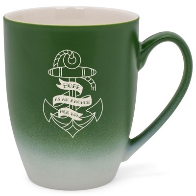 100 North Nautical 10 Ounce Green and White Two Toned Ombre, Comfortably Fits Your Hands, Ceramic Tea Coffee Cup Mug, Hope As An Anchor