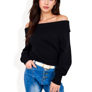 Anna-Kaci Women's Off-Shoulder Ribbed Knit Sweater with Long Sleeves - 1 of 4