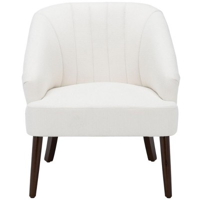Sleek White Velvet Accent Chair with Walnut Flared Legs