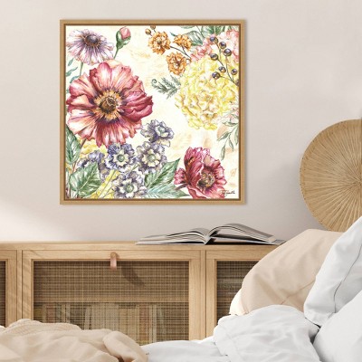 Wildflower Medley I Floral Canvas Art with Maple Frame