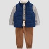 Carter's Just One You® Baby Boys' 3pc Top & Bottom Vest Set - Navy Blue/Khaki - 2 of 4