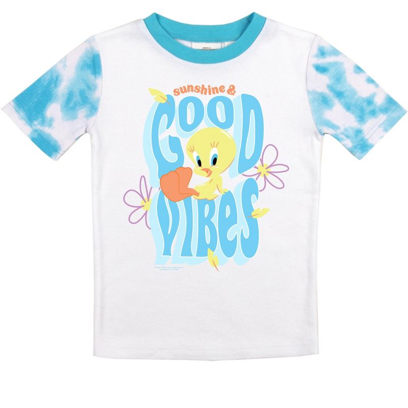 Looney Tunes Tweety Bird Sunshine and Good Vibes Youth Girl Short Sleeve Cloud Wash Pajama Set, 2 of 5