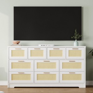 Rattan 10 Drawer Dresser, 59'' Wide Modern Farmhouse Chest of Drawers with Anti-Tipping Device, Closet Dresser Storage Organizer for Living Room - 1 of 4
