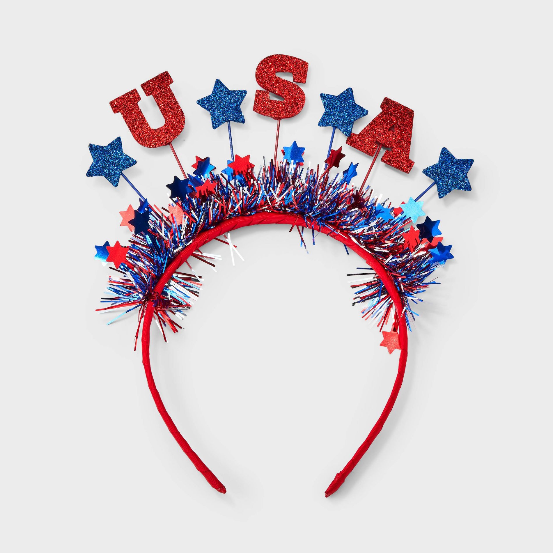 Americana "USA" Head Bopper with Stars & Tinsel - Red/White/Blue