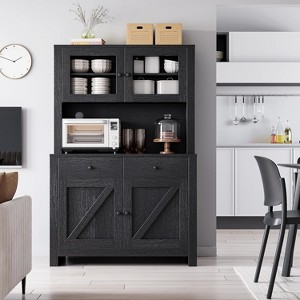 63'' Tall Kitchen Pantry Storage Cabinet with Microwave Stand, Drawers & Glass Doors, Farmhouse Hutch Cabinet Coffee Bar Station for Apartments - 1 of 4