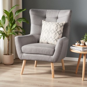 Polyester Mid-Century Modern Tufted Back Club Chair with Rubberwood Legs - 1 of 4