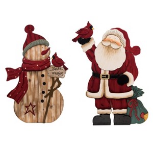 Transpac Plywood Santa and Snowman with Cardinal Decor for Christmas Decorative Objects - 1 of 1