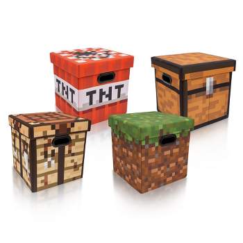 Ukonic Minecraft 13-Inch Fabric Storage Bin Cube Organizers With Lids | Set of 4