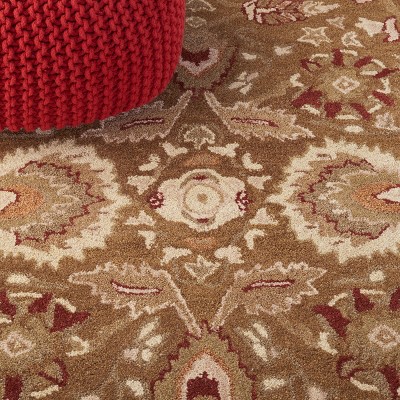 Hand-Tufted Round Brown and Green Wool Area Rug