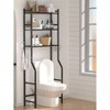 3 - Tier Over Toilet Storage, Black Metal Shelves with 4 Hooks - 2 of 4