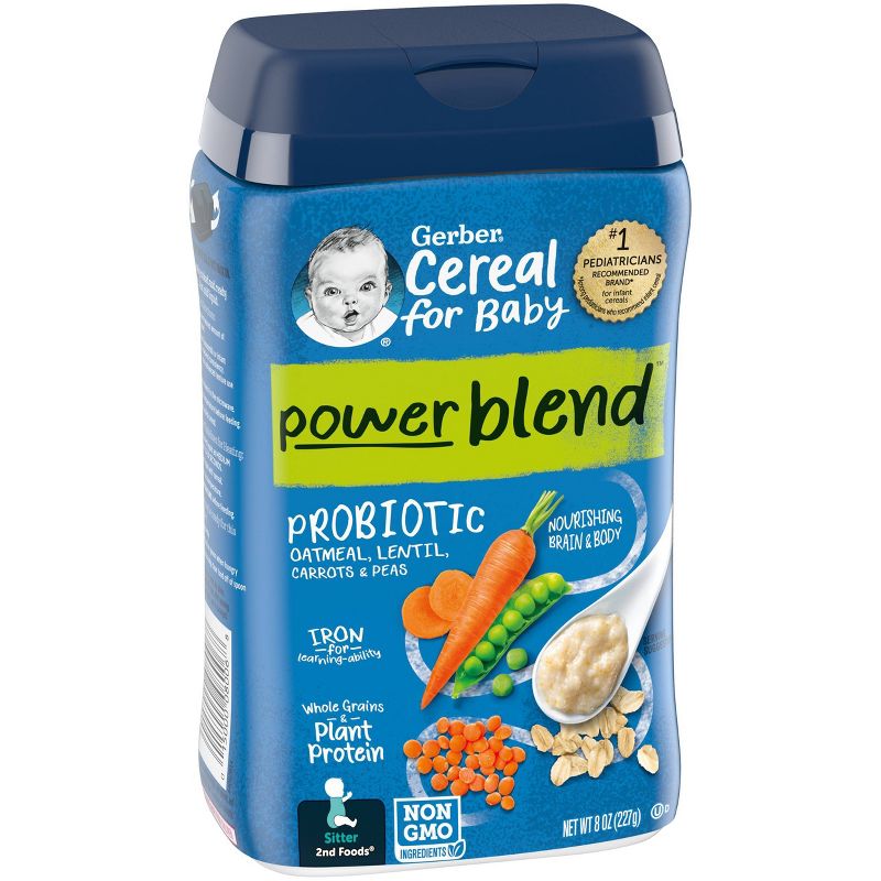 Gerber PowerBlend Probiotic Cereal Oatmeal Lentil Carrot Pea Baby Cereal - 8oz, 3 of 10