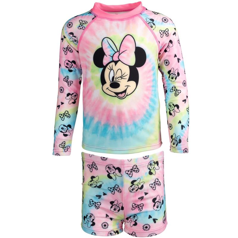 Disney Minnie Mouse Baby Girls UPF 50+ Rash Guard and Swim Shorts Swimsuit Set Infant, 2 of 9