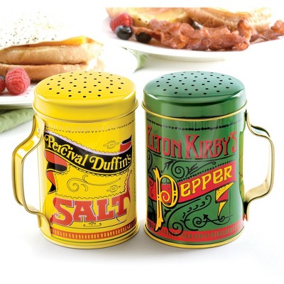 Nostalgic Yellow and Green Tin Salt & Pepper Shaker Set