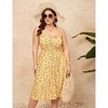 Womens Plus Size Summer Dress V Neck Floral Spaghetti Strap Sundress Button Down Pleated Swing Boho Midi Dress - 2 of 4