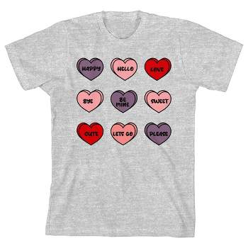 Valentine's Day Candy Hearts Crew Neck Short Sleeve Athletic Heather Youth T-shirt