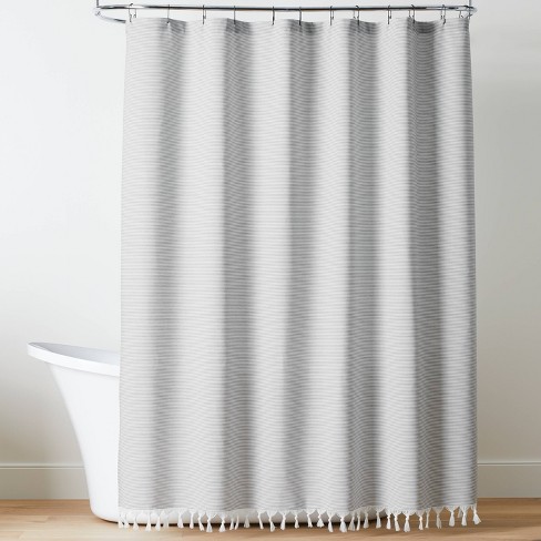 Ticking Stripe Woven Shower Curtain Gray cream Hearth Hand