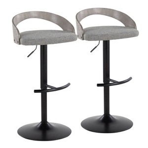 LumiSource Set of 2 Grotto Adjustable Barstools Black Metal/Light Gray Wood/Light Gray Fabric - 1 of 4