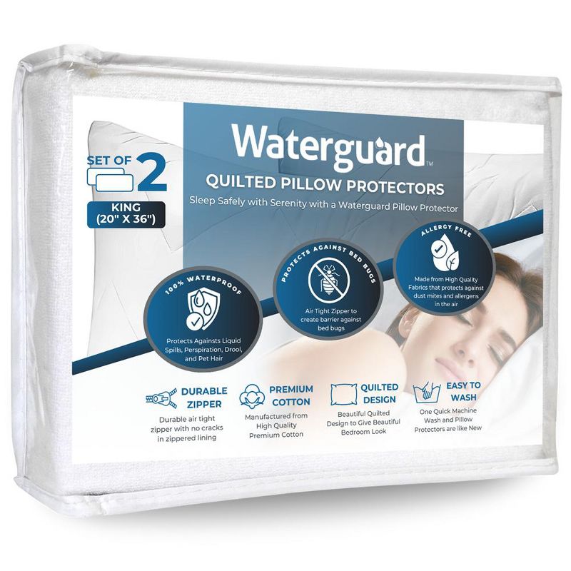 Waterguard Quilted Waterprof Cotton Top Pillow Protector Set of 2 White, 1 of 10