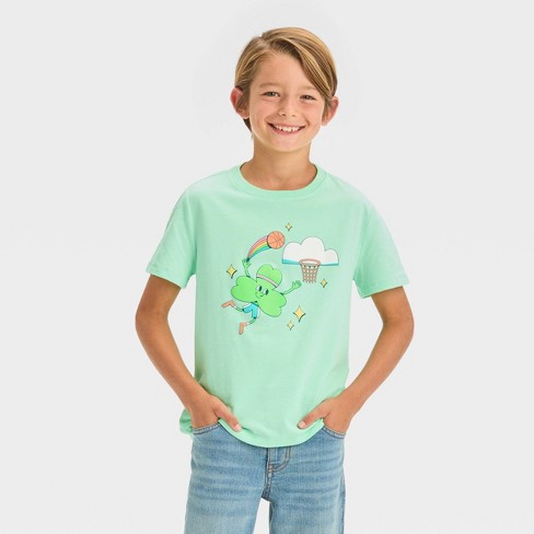 Boys' Short Sleeve Printed T-Shirt - Cat & Jack™ Dark Green L Husky