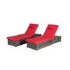 NicBex Outdoor Chaise Lounge Set of 2 with Storage, Side Table & Adjustable Backrest, Rattan Recliners with Cushions for Patio, Pool, Red - 3 of 4