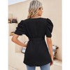 Peplum Tops for Women Dressy Sexy Deep V Neck Belted Tie Blouses Empire Waist Wrap Blouse Short Puff Sleeve - 4 of 4