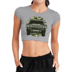 Women's Hummer lead or Follow Cap Sleeve Baby Rib Crop Top - 1 of 4