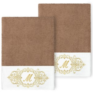 Linum Home Textiles 100% Turkish Cotton MONICA Gold Thread 2PC Embellished Bath Towel Set - 1 of 3