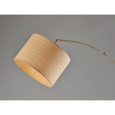 Antique Brass Adjustable Arc Floor Lamp with Woven Shade